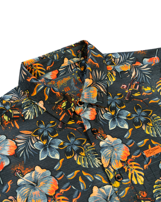 Hawaiian Drip Button Down (Black/Orange)