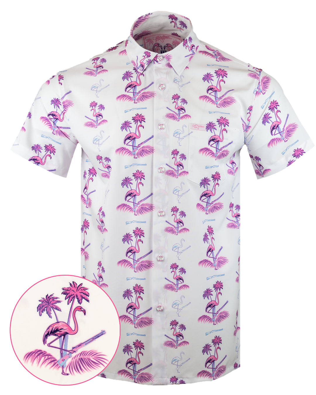 Retro Rifle - Men's Button Down - Da Flamingo V3 (White) Retro Rifle - Men's Button Down - Da Flamingo V3 (White)