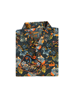 Hawaiian Drip Button Down (Black/Orange)