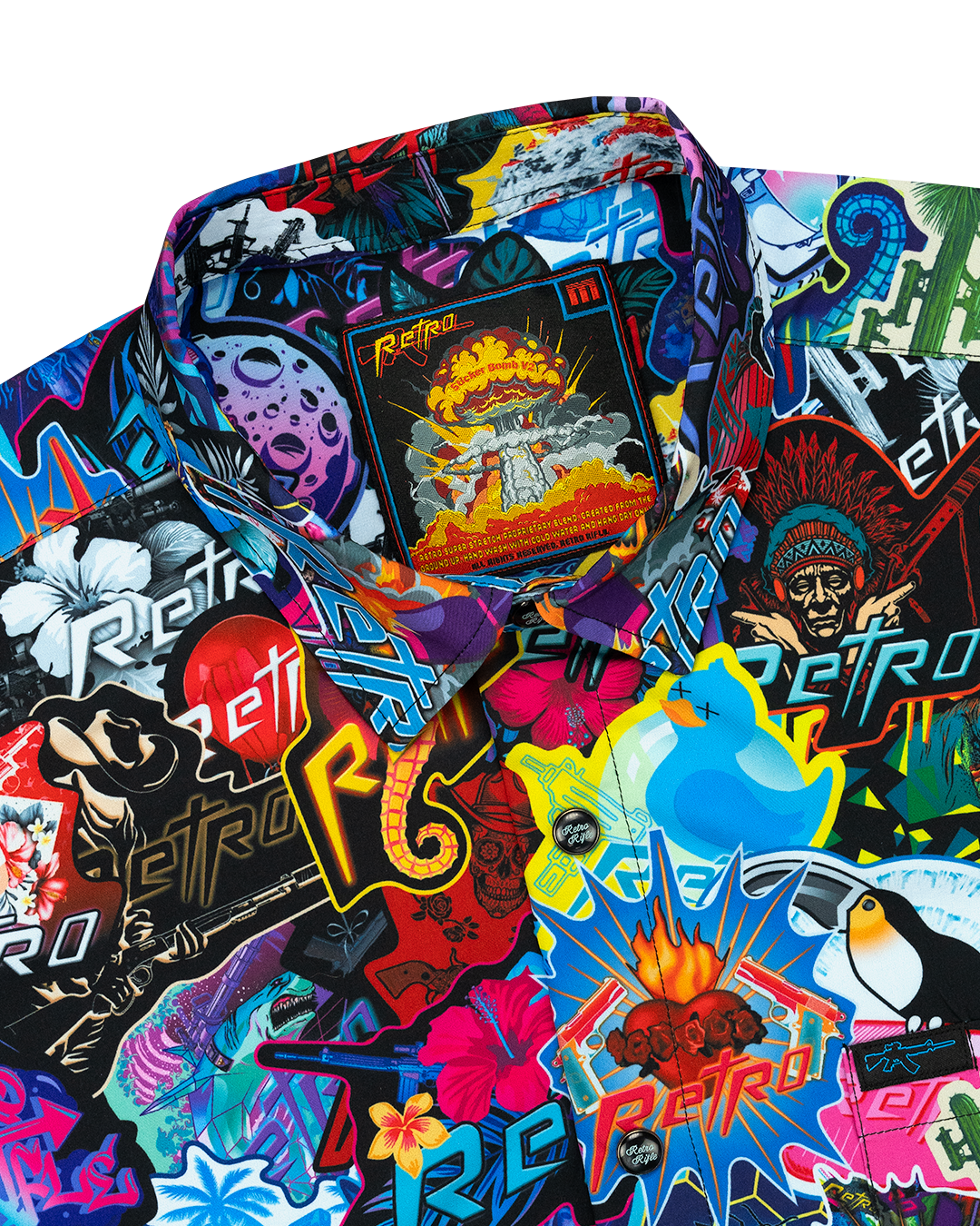 Men’s Sticker Bomb V2 Button Down Shirt – Retro Rifle
