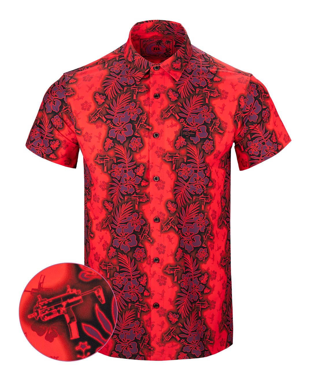 Retro Rifle - Men's Button Down - Tropic Aloha (Red) M Retro Rifle - Men's Button Down - Tropic Aloha (Red) M