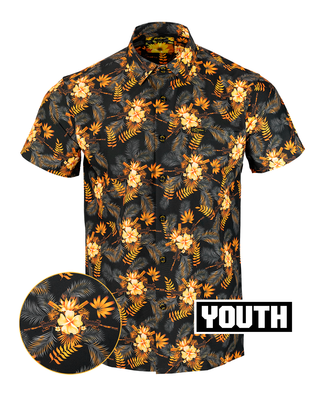 Retro Rifle - Youth Button Down - Tropics Black/Gold M Retro Rifle - Youth Button Down - Tropics Black/Gold M