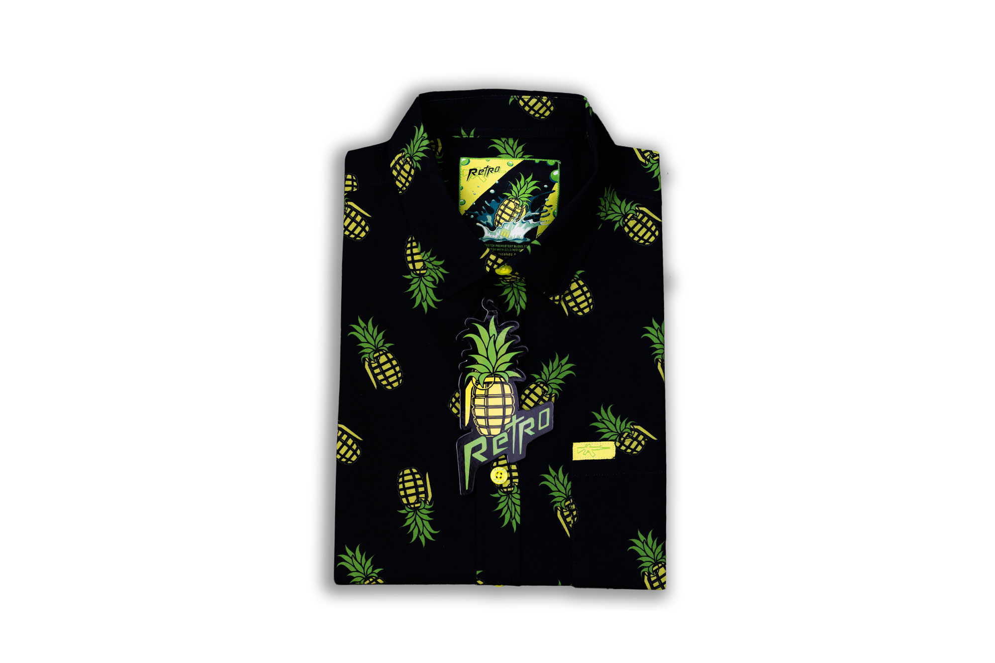 Retro Rifle - Youth Button Down - Pineapple Grenade Black